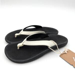 Olukai Kulapa Kai Casual Flip Flop Sandals Women's White/Black Size US6 EU36